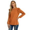 thumbnail image 3 of JWD Long Sleeve Shirts for Women Knit Tops Casual Crewneck Ruffle Tops Loose Fit Caramel-Large, 3 of 7
