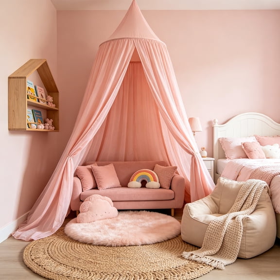 Princess Decor Canopy for Kids Bed, Soft and Durable Bed Canopy for Girls Room Tent Canopy Dreamy Mosquito Net Bedding, Children Reading Nook Canopies Indoor