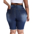 thumbnail image 2 of Gocolloa Women's Plus Size High Waisted Stretchy Jean Shorts 10" Inseam Raw Hem Denim Bermuda Shorts Dark Blue 14W, 2 of 5