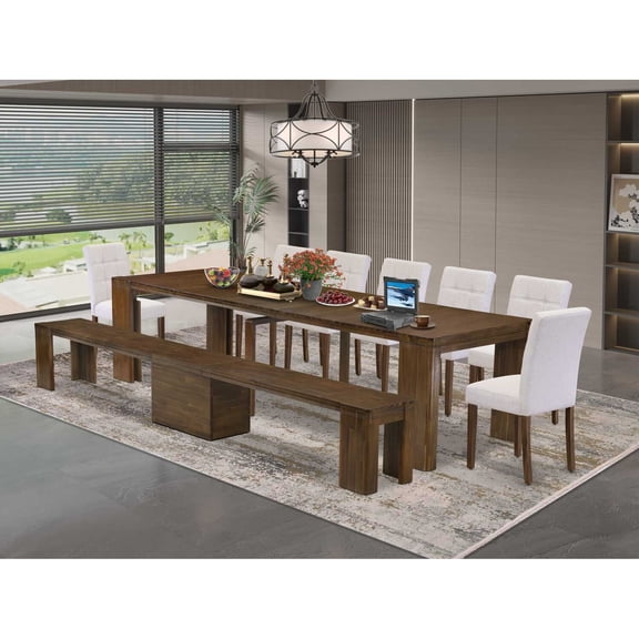 East West Furniture Xtenczar 9-Piece Extendable Dining Set in Walnut Finish
