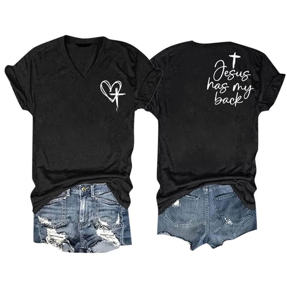 LUOGENLI Female T-shirts for Womens Women's Loose Fit V Neck T Shirt with Stylish Letter Print – Casual Short Sleeve Top for Everyday Wear Womens T-shirts Graphic Tees Vintage Summer Clothes Black XL