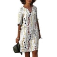 thumbnail image 2 of TJAZFJPA Robe à Carreaux Femmes Femmes Coton Lin Petit Col en V Rétro Robe à Manches Trois Quarts Robes en Soie pour Femmes Robe de Nuit, 2 of 5