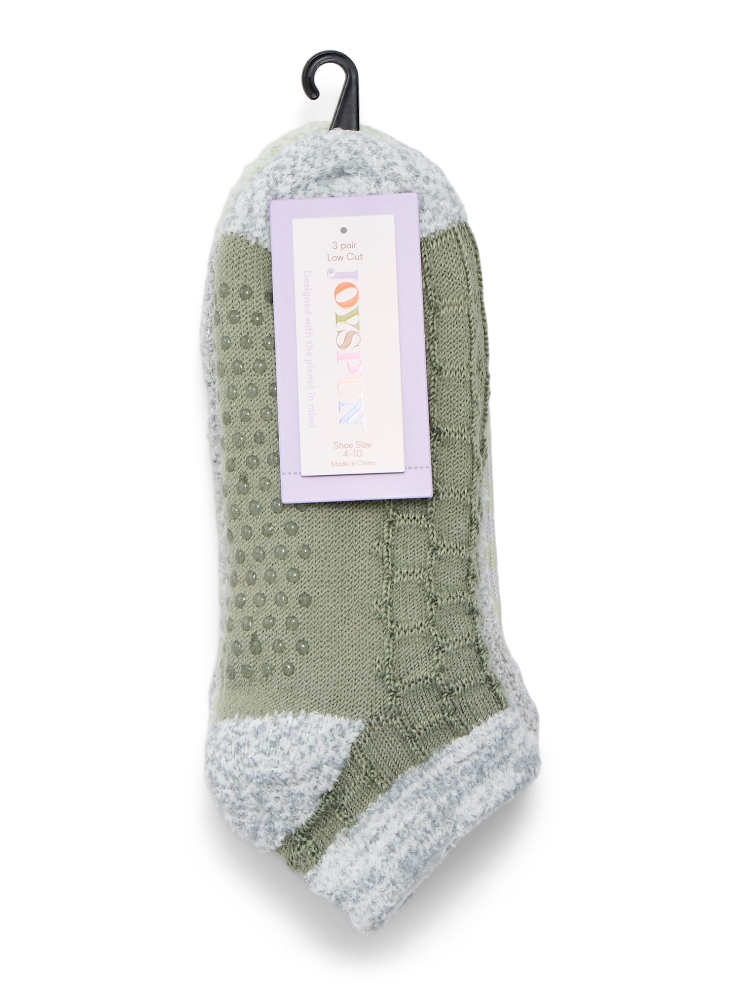 Joyspun Women's Double Layer Low Cut Lounge Socks, 3 Pack, Shoe Sizes 4-10