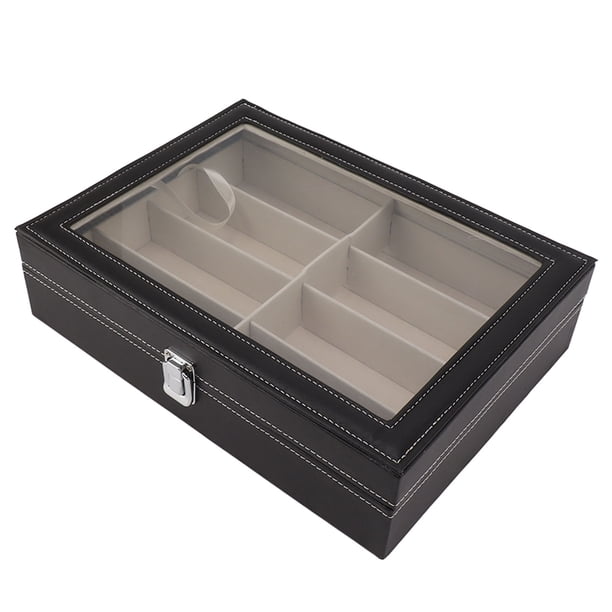 Estuche de exposición para gafas de cuero PU, caja de soporte para almacenamiento de gafas de sol multifuncional con múltiples compartimentos para guardarropa del hogar