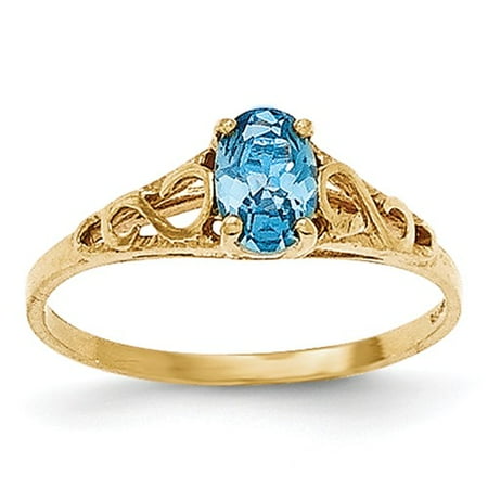 14k Yellow Gold 6x4m Oval Synthetic Blue Zircon Ring.