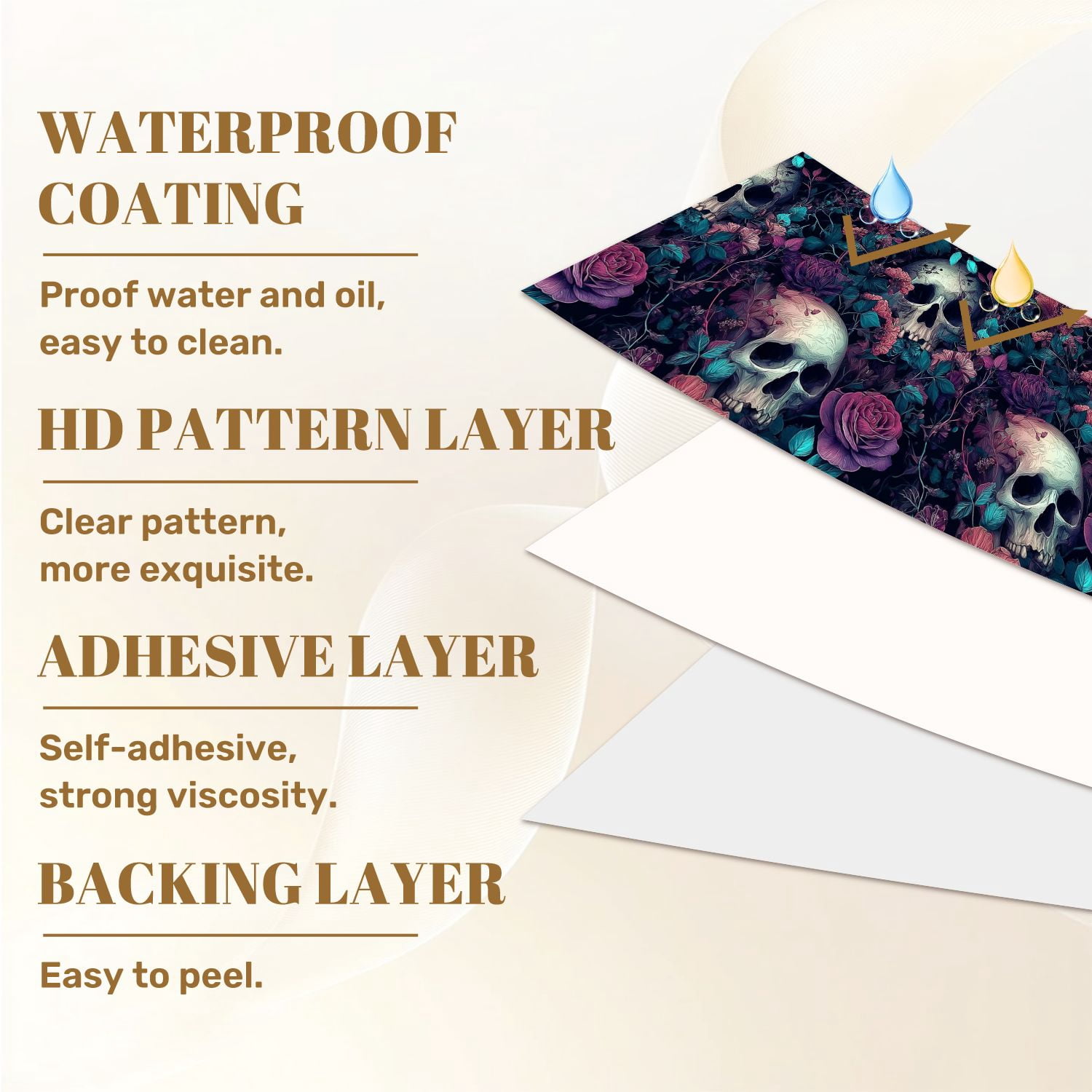 Vintage Peel and Stick Wallpaper 17.7in x 9.8ft Skulls Vibrant Floral Roses Leaves Contact Paper Vinyl Self-Adhesive Removable Wall Paper for Bedroom Kitchen Cabinet Décor Renter Friendly