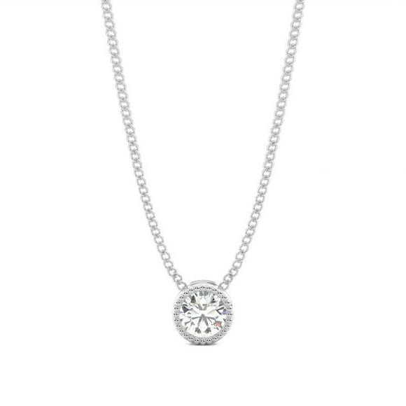 Diamond-Capitals 2.00 Ct Round Forme Sparkle Lab Créé Lunette Diamant Réglage Solitaire Pendentif Collier avec 18 Pouces Chaîne pour les Femmes 14K Or Blanc sur Argent