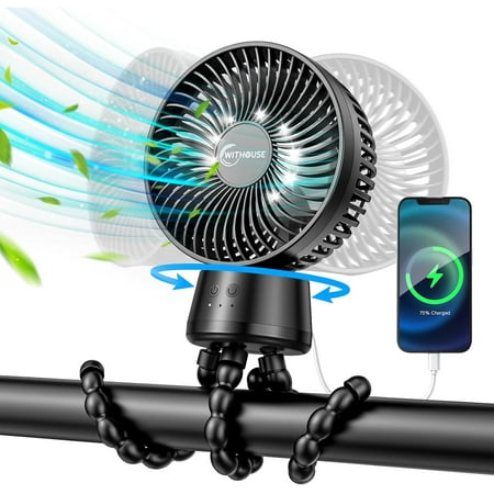 

Portable Stroller Fan 20000mAh Desk Oscillating Fan Mini Handheld USB Personal Fan Rechargeable Battery Powered Flexible Tripod Clip On Fan with LED Light Power Bank for Travel Car Seat Crib Treadmill