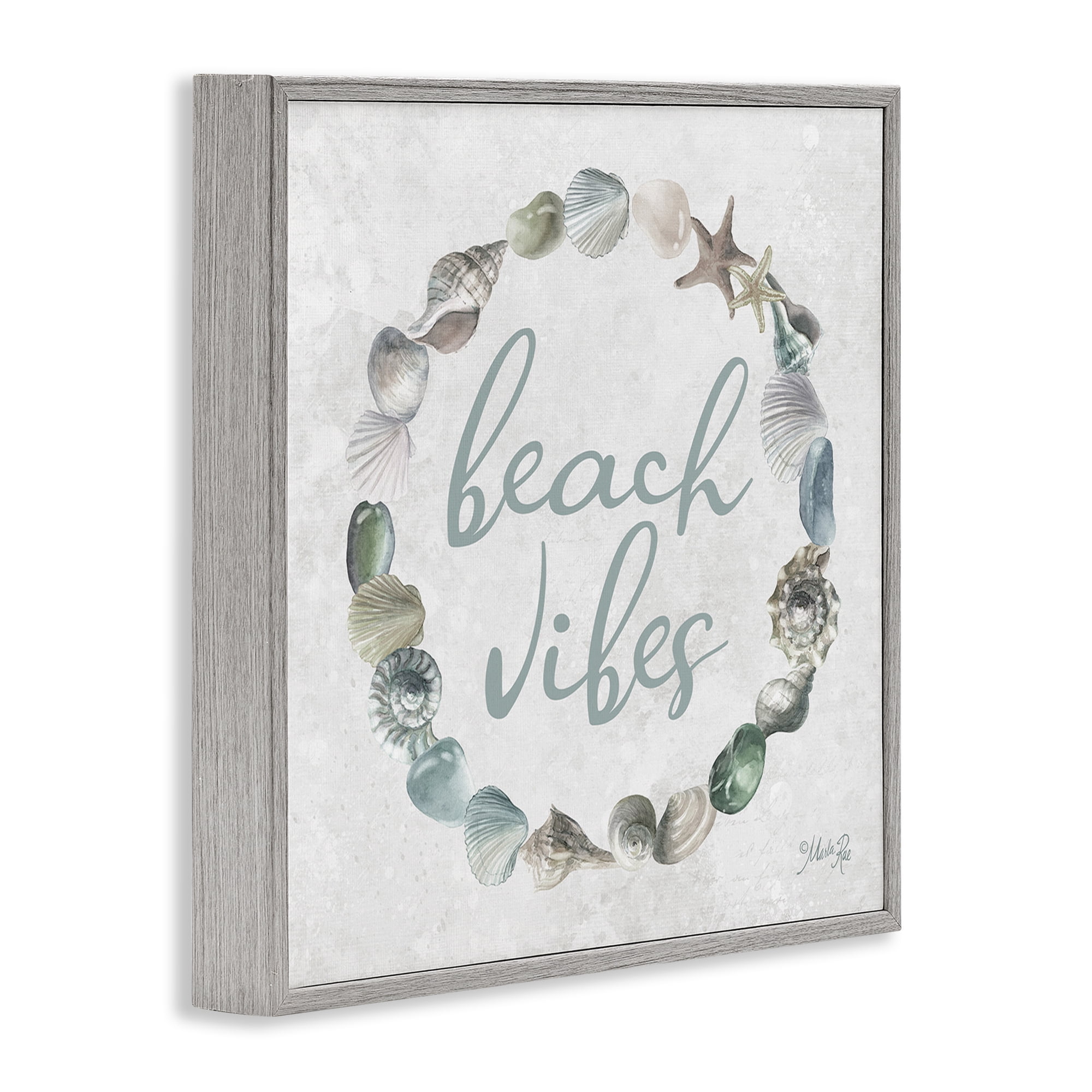 Stupell Industries Beach Vibes with Shells Animals & Insects Painting Gray Framed Art Print Wall Art, 17 x 17