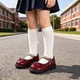 thumbnail image 2 of FINALGANG Kids Girls Adjustable Pearl Strap Front Bow Mary Jane Shoes Flat Block Heel Soft Insole Daily Dress Shoes Cute Shoes 2.5-3 Years, 2 of 6