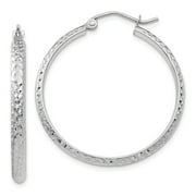 Real 14kt White Gold Diamond-cut 2.8x30mm Hollow Hoop Earrings; for Adults and Teens; for Women and Men