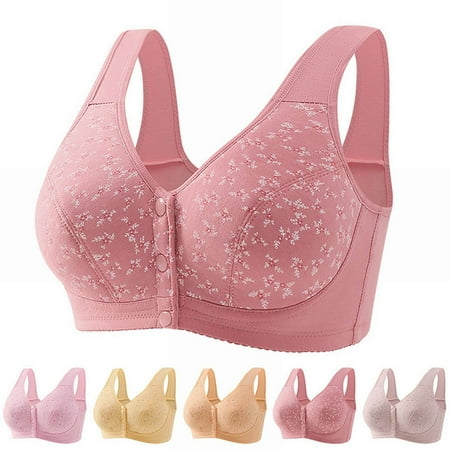 YEJIMAN Women Sexy Lace Front Button Shaping Cup Adjustable Shoulder Strap Large Size Bra  Pink Lace Underwear For Women  Nylon Spandex Tummy Control Underwear For Women