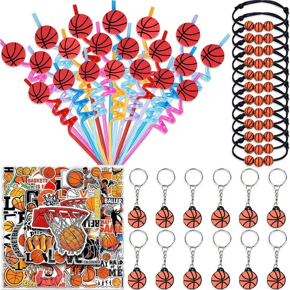 Basketball Birthday Party Favors for Boys, 86 PCS Basketball Goodie Bag Fillers with Basketball Keychains Straws Wristbands Stickers for Basketball Theme Party Supplies Sports Club Classroom Rewards