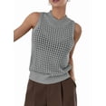 thumbnail image 3 of Womens Summer Knit Sweater Tank Tops Round Neck Crochet Hollow Out Sleeveless Casual Crop Shirt Grey S, 3 of 9