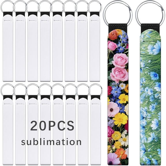 20 PCS sublimation wristlet blanks Keychain Bulk White Neoprene Sublimation Wristlet Lanyard Keychain Holder for DIY Crafts Women