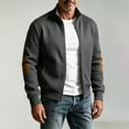 thumbnail image 2 of TOUMENY Men Fall Winter Jacket Solid Stand Collar Zip Up Lightweight Casual Cardigan Coat Vintage Slim Fit Long Sleeve Outdoor Travel Jacket Dark Gray XXL, 2 of 7