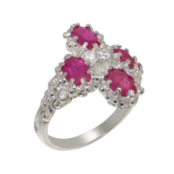 LBG British Made 925 Sterling Silver Cubic Zirconia & Ruby Womens Statement Ring - 33 size options - Size 10