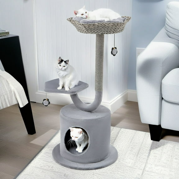 Pefilos 42" Cat Tree for Small Indoor Cats, Plush Cat Tower with Large Cat Condo, Perch and Sisal for Kittens, Gray