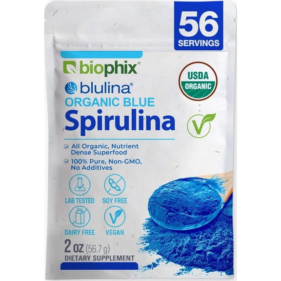 biophix Blulina Organic Blue Spirulina Powder 2 oz 7g - Detoxification Antioxidants Immune Support Superfoode}