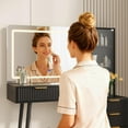 thumbnail image 2 of TROPOW 48" Fluted Makeup Vanity Desk with LED Mirror & Lights, 5 Drawers, Glass Top & Built-in Power Outlet, Modern Dressing Table for Bedroom,Gray, 2 of 7