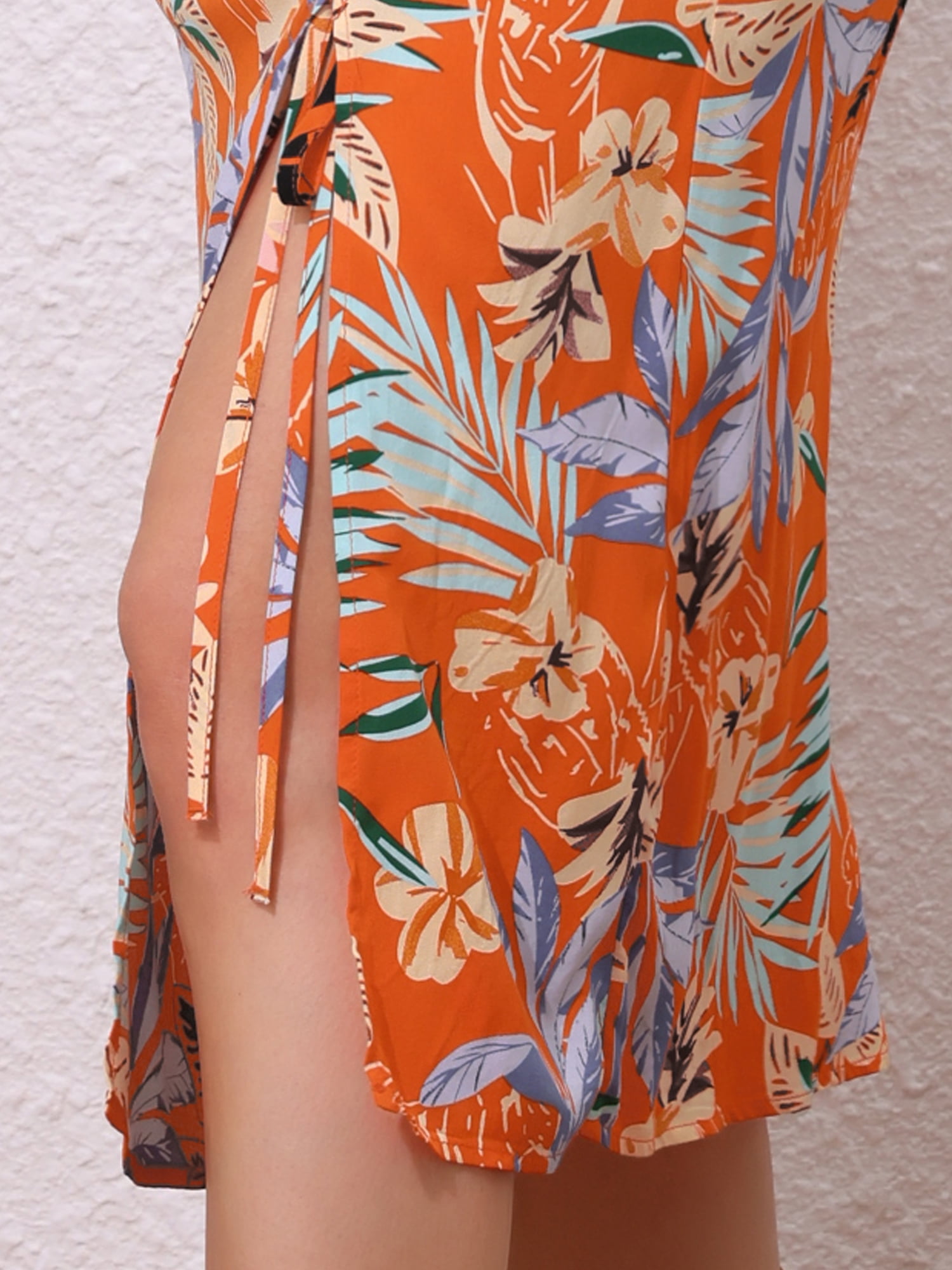DARING DIVA Women's Tropical Beach Ruched Split Thigh Rayon Skirt M Orange Pattern 1