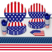 4th of July Party Supplies Serve 24 ,American Flag Patriotic Disposable Napkins Paper Plates，tablecloth and Paper Cups for Veterans Day,Election Day,4th of July Independence Day Decorations