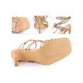 thumbnail image 2 of BLISSFUL STEP Rhinestone Square Toe Ankle Strap Stiletto Heel Sandals for Women Rose Gold (Size 7), 2 of 6