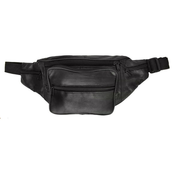 Leather Fanny Pack Waist Bag 6 Pockets Adjustable Belt Strap Travel Purse Pouch