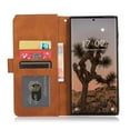 thumbnail image 3 of Compatible With Samsung Galaxy S24 Ultra Wallet Case Full Coverage Metal Zipper and Buttons Design Dual Layer Kickstand Card Pocket Slim & Lightweight Shockproof Wrist Strap Phone Case,Brown, 3 of 12