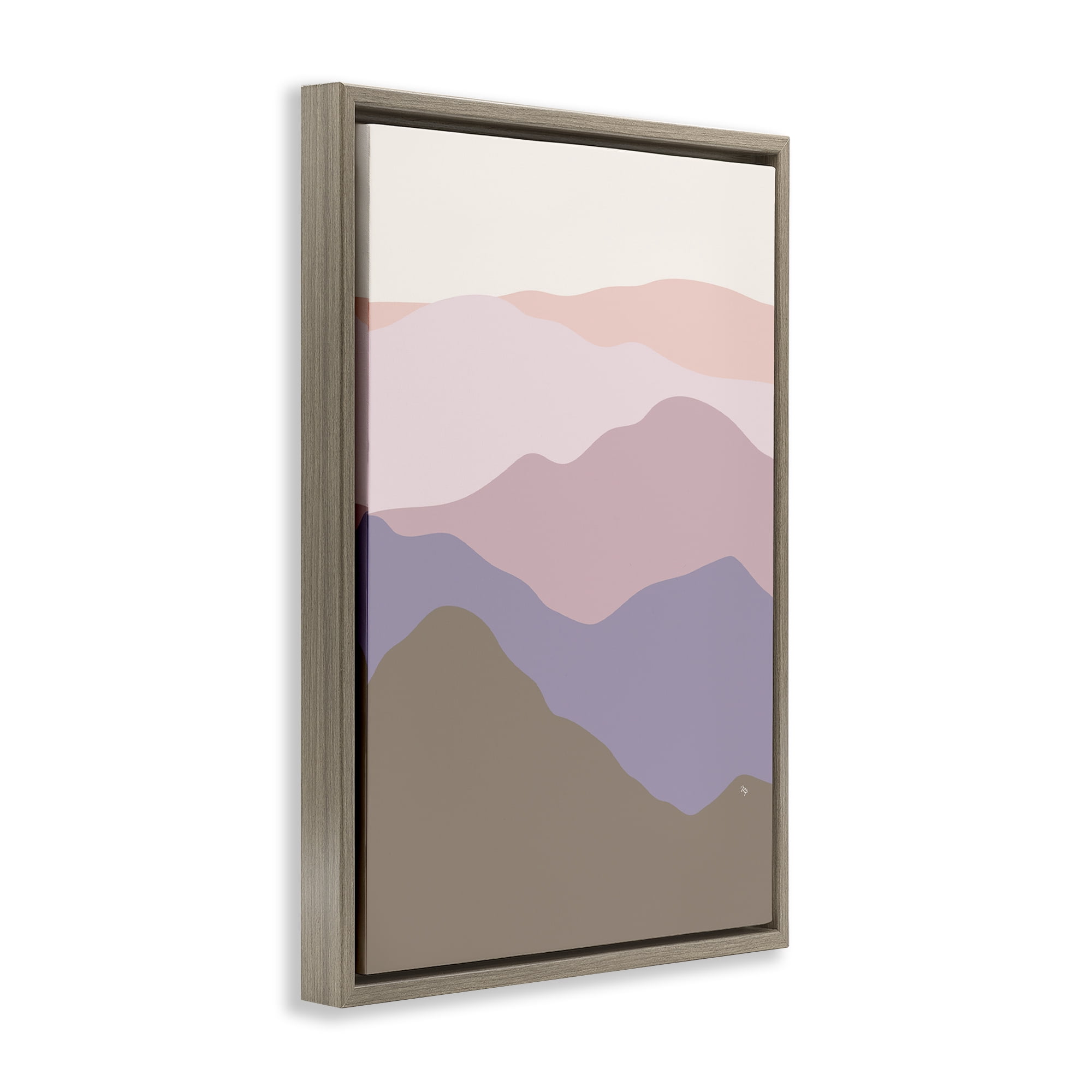 Stupell Industries Subtle Pastel Hills Landscape Painting Brown Floater Framed Canvas Art Print Wall Art, 21 x 31