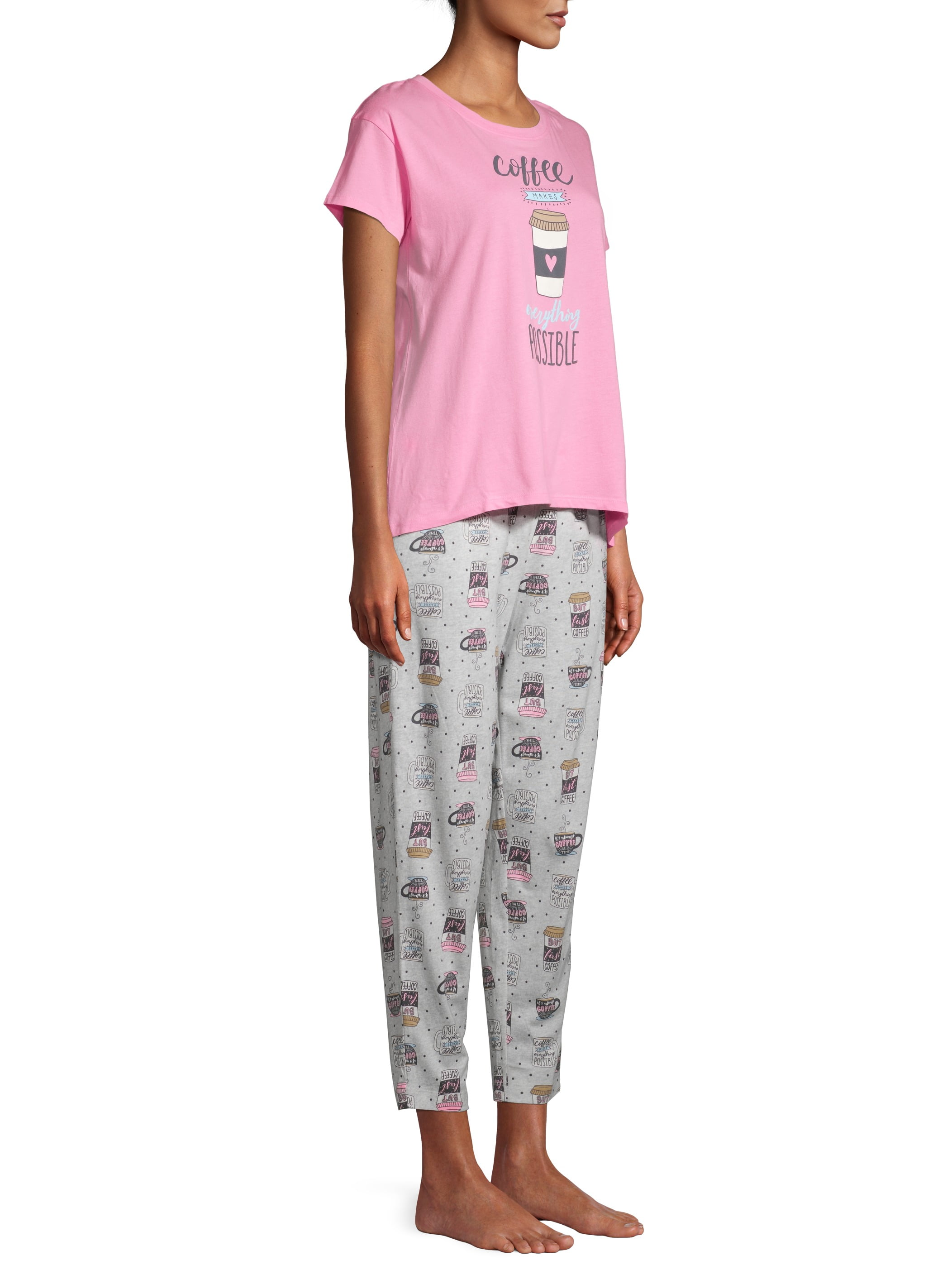 Secret Treasures 2 Piece Short Sleeve Tee and Capri Sleep Set Coffee Walmart