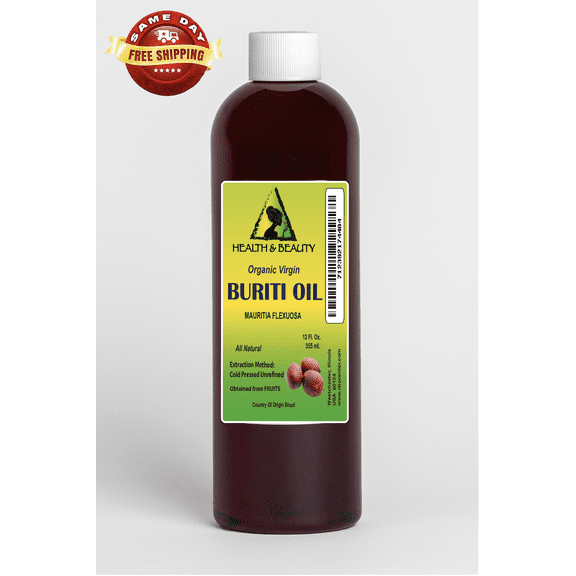 Buriti Exotic Fruit Oil Unrefined Organic Virgin Carrier Cold Pressed 100% Pure 12 oz