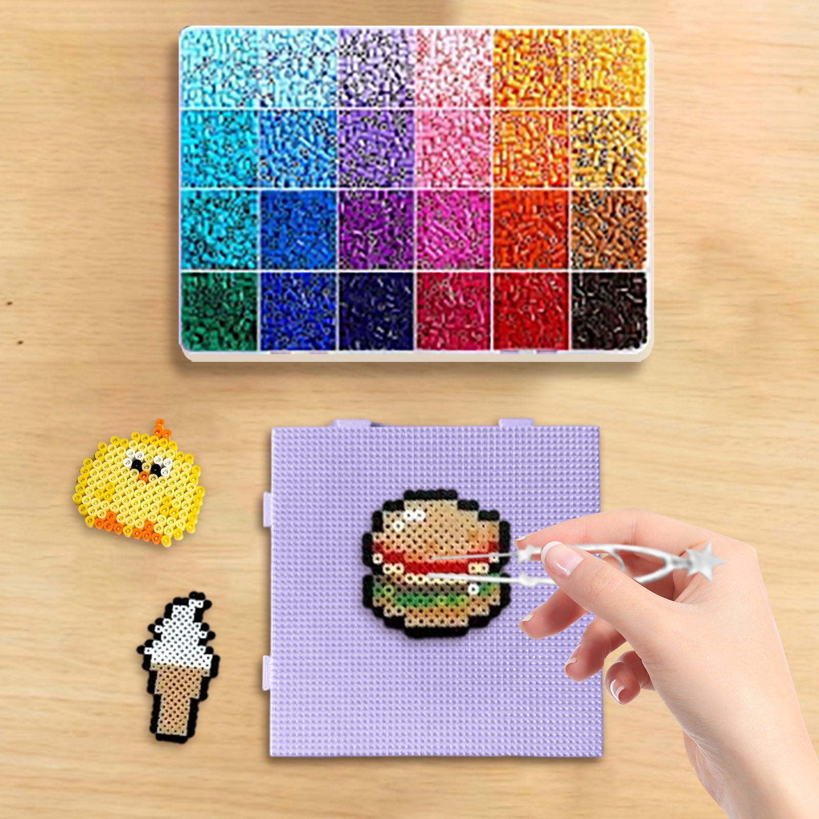 Perler beads complete tool set,Includes bead board, bead picks, and iron Various colors of Perler beads allow you to create your own unique patterns