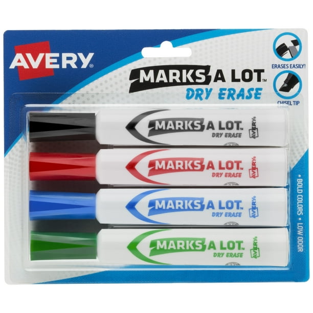 Avery Marks A Lot Dry Erase Markers, DeskStyle, Assorted Colors, 4