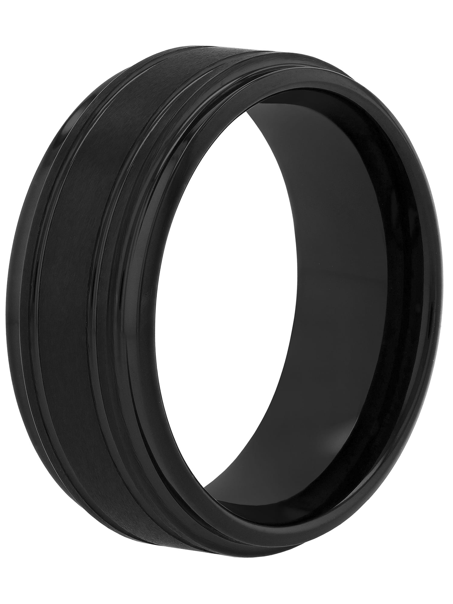 Men's Black Finish Tungsten Grooved Step Edge 9MM Wedding Band by Brilliance Fine Jewelry - Men's Ring