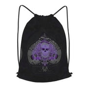 XMXT Waterproof Gym Bag, Grey Skull Ace Print Drawstring Backpack for Men, s Black
