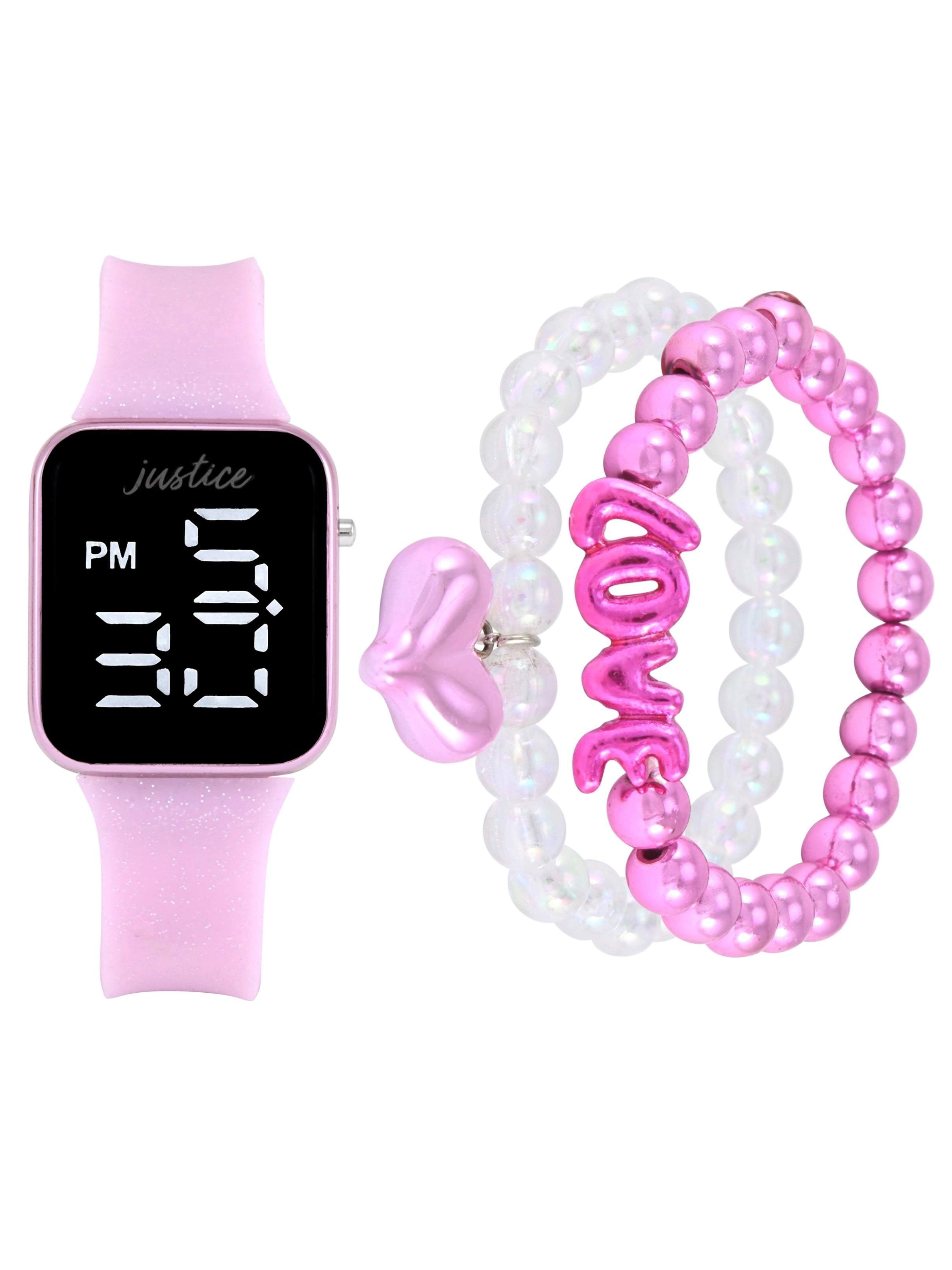 Justice Female Child Silicone Watch Bracelet Set in Pastel Colors