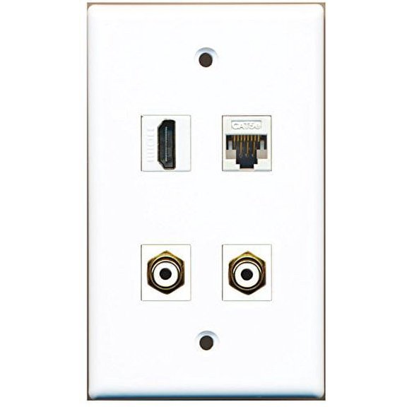 RiteAV - 1 Port HDMI 2 Port RCA White 1 Port Cat5e Ethernet White Wall Plate