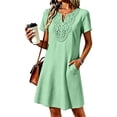 thumbnail image 5 of Helii Womens Embroidered Eyelet V Neck Short Sleeve A Line Dress with Pockets Lightweight Breathable Summer Swing Casual Loose Fit T Shirt Dress for Daily Vacation Beach Party 6 Colors, 5 of 8