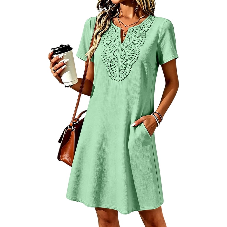 cute dress tops Womens Summer Tops Womens Cute Dress Bell Sleeve Three Layer V Neck Loose Swing Print Dress Casual Sleeveless Tank Tops For Women