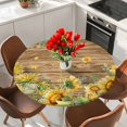 thumbnail image 2 of Sunflower Round Tablecloth 36-44 Inch Round Fitted Table Cloth with Elastic Edge, Summer Eucalyptus Botanical Floral Brown Wooden Waterproof Table Cover Protector for Outdoor Picnic Party Dining, 2 of 9