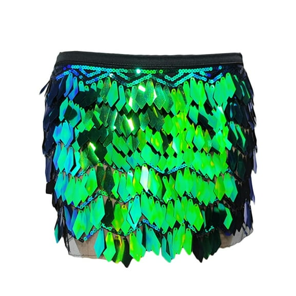 YM YOUMU Women Sparkly Sequins Triangular Belly Dance Hip Skirt Short Hip Wrap Scarf Skirts