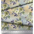 thumbnail image 2 of Soimoi Green Polyester Crepe Fabric Leaves & Alba Rose Floral Print Fabric by The Yard 42 Inch Wide, 2 of 3