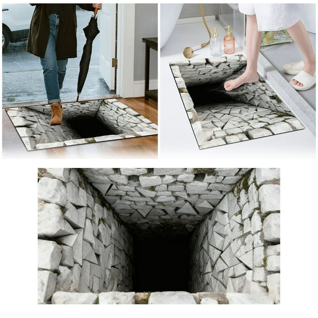 Front Door Mat Outside Entrance Brick Bottomless Hole Area Rug For Living Room 3D Trap Optical Visual Rugs Playroom Floor Carpet Mat Non Slip