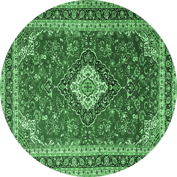 Ahgly Company Indoor Round Medallion Emerald Green Traditional Area Rugs, 3' Round