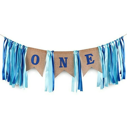 MLINS  3 PCS Birthday Banner One Decorations Cake Topper Baby Blue