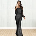 thumbnail image 5 of Quixlent Women Prom Dress Tassel Sleeves Sheath Slim Fit V Neck Solid Color Sequin Fishtail Hem Evening Dress Cocktail Party Maxi Dress, 5 of 8
