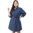 thumbnail image 1 of Vestido Camisero De MezclilPor EnciDe RodilCon Mangas Largas Tallas Grandes PaMujer Azul 4XL, 1 of 6