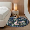 thumbnail image 2 of Navy Blue Flowers Round Area Rug 8Ft Washable Large Circle Rugs for Living Room Dorm, Spring Floral Elegant Pastoral Botanical Non-Slip Carpet Floor Mats Indoor Outdoor Carpet Runner Home Decor, 2 of 8