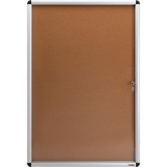 Lorell Enclosed Cork Bulletin Boards - 36" Height x 24" Width - Natural Cork Surface - Lock, Resilient, Durable, Self-healing - Aluminum Frame - 1 Each | Bundle of 5 Each
